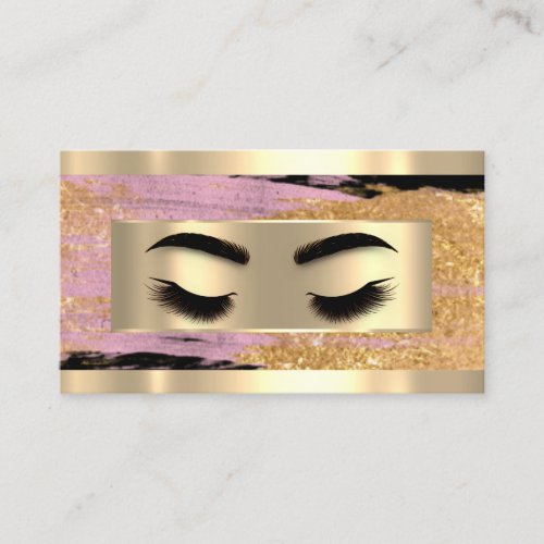  Eyelash Makeup QR Code Logo Pink Gold Strokes Business Card