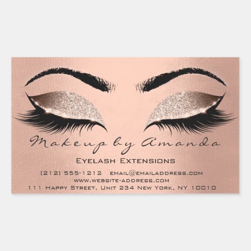 Eyelash Makeup RSVP Beauty Blush Rose Gold Glitter Rectangular Sticker