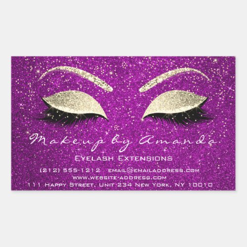 Eyelash Makeup RSVP Beauty Pink Gold Confetti Rectangular Sticker