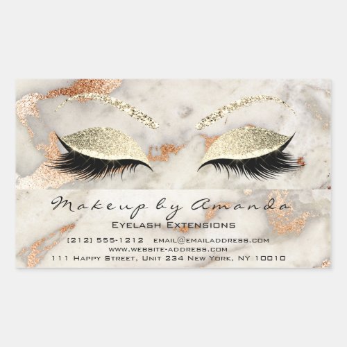 Eyelash Makeup RSVP Coral Marble Rose Gray Glitter Rectangular Sticker