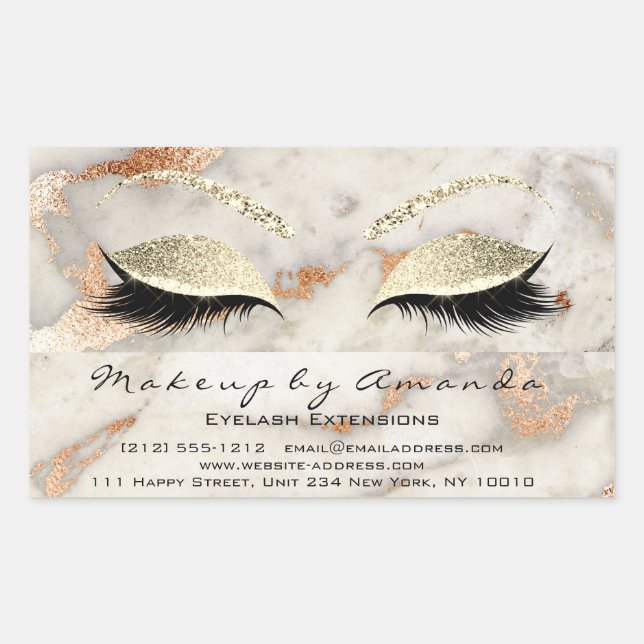 Eyelash Makeup RSVP Coral Marble Rose Gray Glitter Rectangular Sticker (Front)