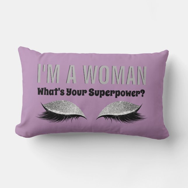 Eyelash Makeup Woman Superpower Quote Lavender Lumbar Pillow (Front)
