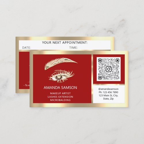 Eyelash Microblade QR CODE Aftercare Red Gold  Business Card