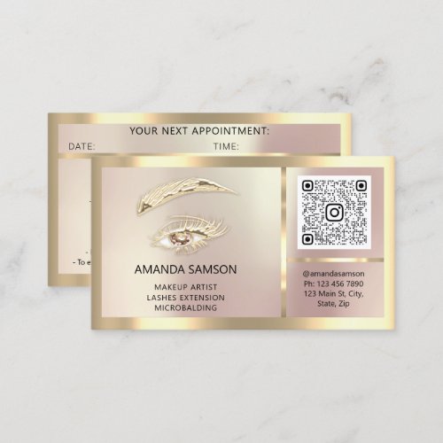 Eyelash Microblade QR CODE Aftercare Rose Gold   Business Card