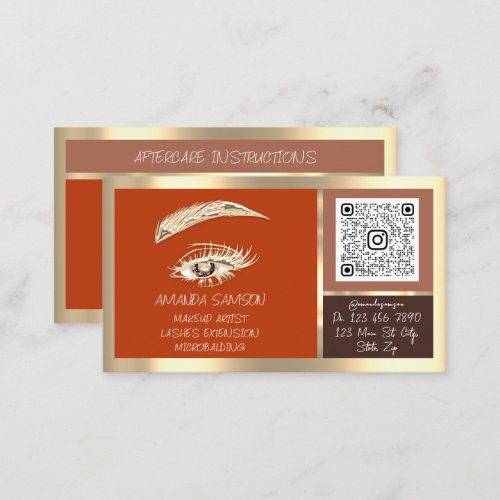 Eyelash Microblade QR CODE Aftercare Rose Gold  Business Card