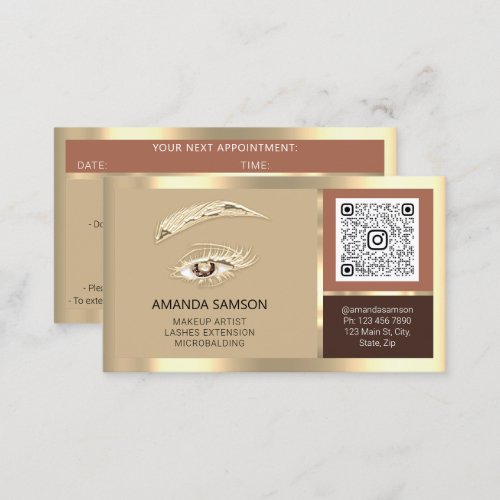 Eyelash Microblade QR CODE Aftercare Rose Gold  Business Card