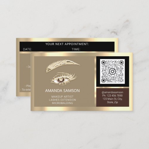 Eyelash Microblade QR CODE Aftercare Sepia Gold   Business Card