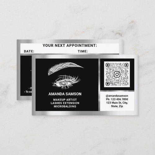 Eyelash Microblade QRCODE Aftercare BlackWhiteGray Business Card