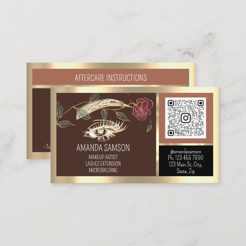 Eyelash Microblade QRCODE Aftercare Brown Rose   Business Card