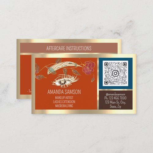 Eyelash Microblade QRCODE Aftercare Brown RoseGold Business Card