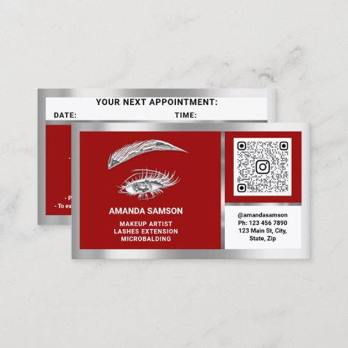 Eyelash Microblade QRCODE Aftercare Red White Gray Business Card