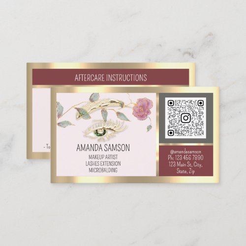Eyelash Microblade QRCODE Aftercare Rose Gold Logo Business Card
