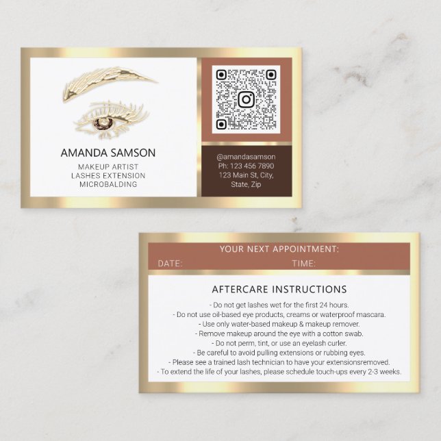 Eyelash Microblade QRCODE Aftercare Rose LogoWhite Business Card (Front/Back)