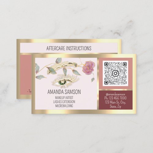 Eyelash Microblade QRCODE Aftercare Rose Pink Business Card
