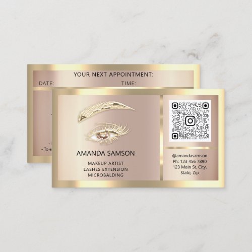Eyelash Microblade QRCODE Aftercare RoseGold Frame Business Card