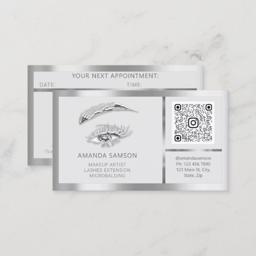 Eyelash Microblade QRCODE Aftercare Silver Frame Business Card