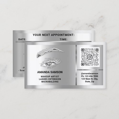 Eyelash Microblade QRCODE Aftercare Silver Gray Business Card