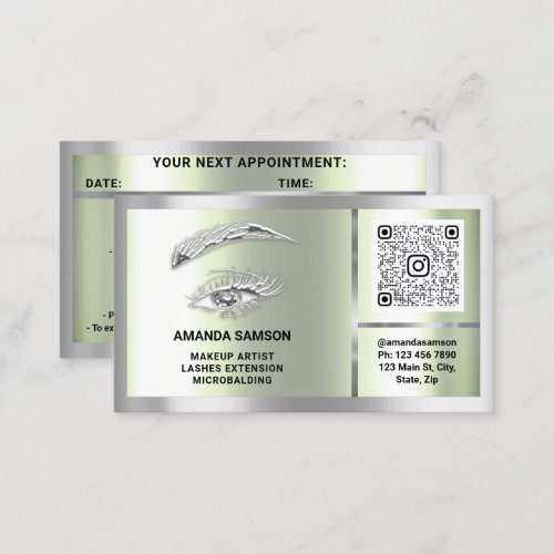 Eyelash Microblade QRCODE Aftercare Silver Mint Business Card