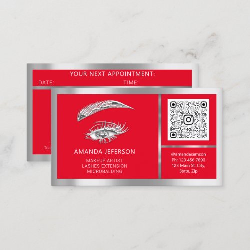 Eyelash Microblade QRCODE Aftercare Silver Red Business Card