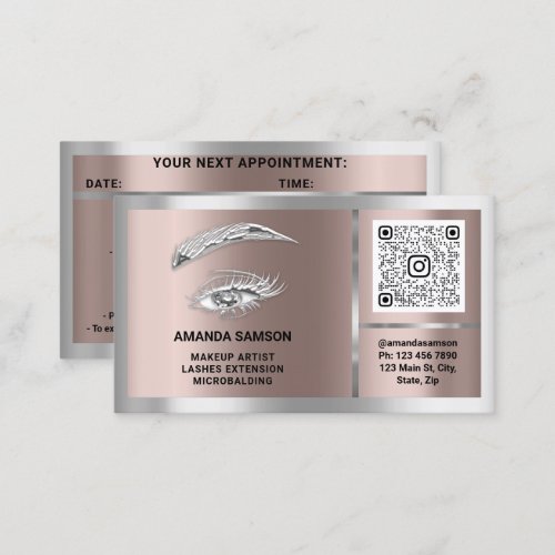 Eyelash Microblade QRCODE Aftercare Silver Rose Business Card