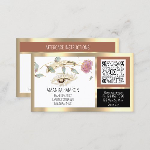 Eyelash Microblade QRCODE Aftercare White Rose  Business Card