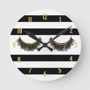 Eyelash Modern Black & White Stripes Round Clock