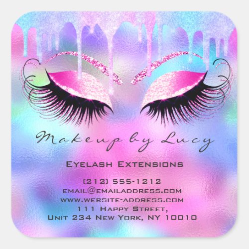 Eyelash Professional Makeup Unicorn Holograph Name Square Sticker