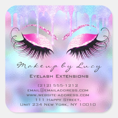 Eyelash Professional Makeup Unicorn Holograph Pink Square Sticker