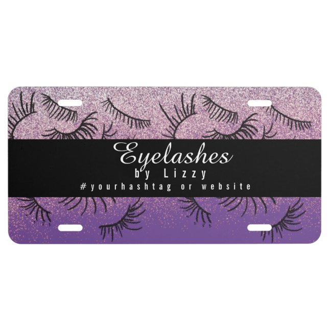 Eyelash Salon Business Glitter Handrawn License Pl License Plate (Front)