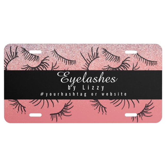Eyelash Salon Business Glitter Handrawn  License Plate (Front)