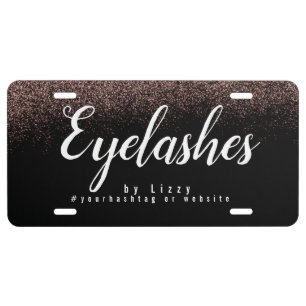 Eyelash Salon Business Glitter Pink Clean Script License Plate