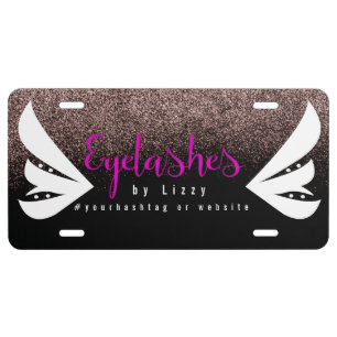 Eyelash Salon Business Glitter Pink License Plate