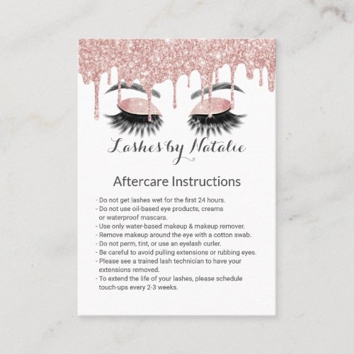 Eyelash Salon Rose Gold Drip Aftercare Instruction Business Card