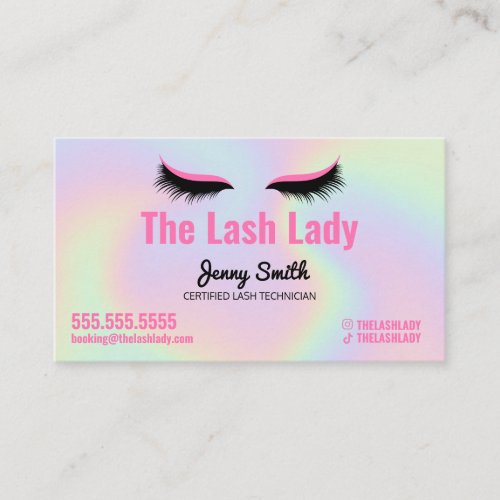 EyeLash Tech Lash Beauty Salon Holographic Rainbow Business Card