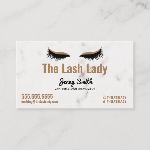 EyeLash Tech Lash Beauty Salon Luxe Marble Gold Business Card