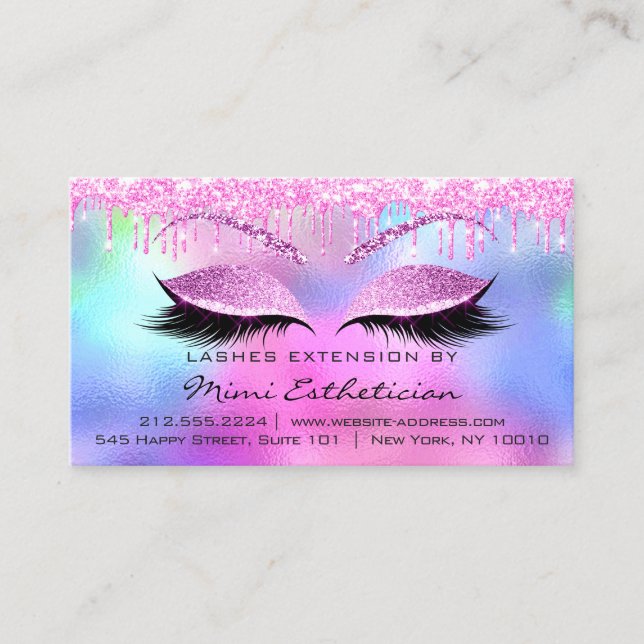 Eyelashes Aftercare Instructions Rose Pink Drips Business Card (Front)