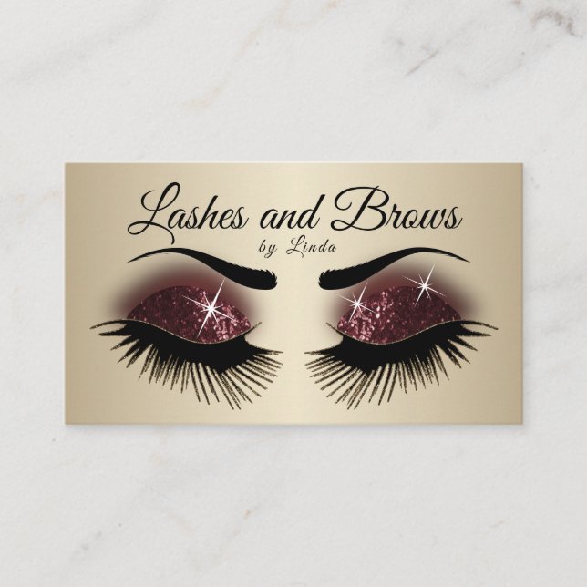 Eyelashes and Brows - Burgundy Wine Glitter Business Card (Front)