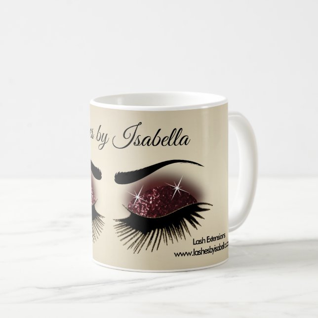 Eyelashes and Brows - Burgundy Wine Glitter Coffee Mug (Front Right)