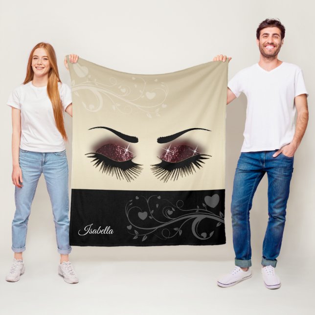 Eyelashes and Brows - Burgundy Wine Glitter Fleece Blanket (In Situ)