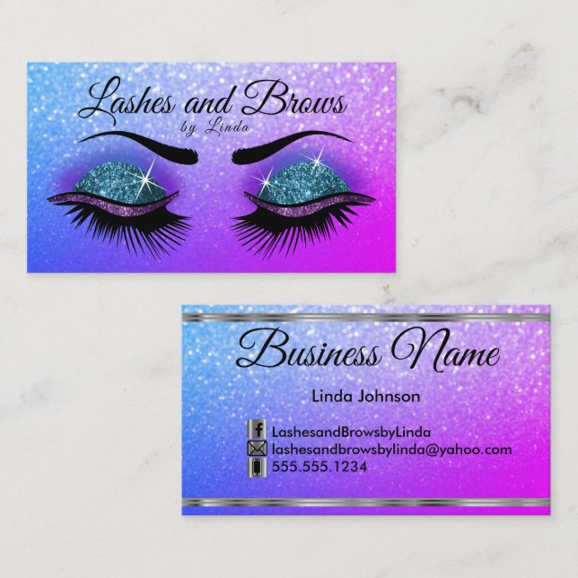 Eyelashes and Brows - Colorful Glitter Business Ca Business Card (Front/Back)