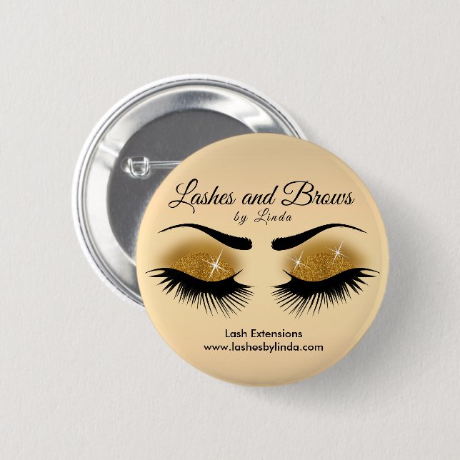 Eyelashes and Brows - Gold Glitter Button (Front & Back)
