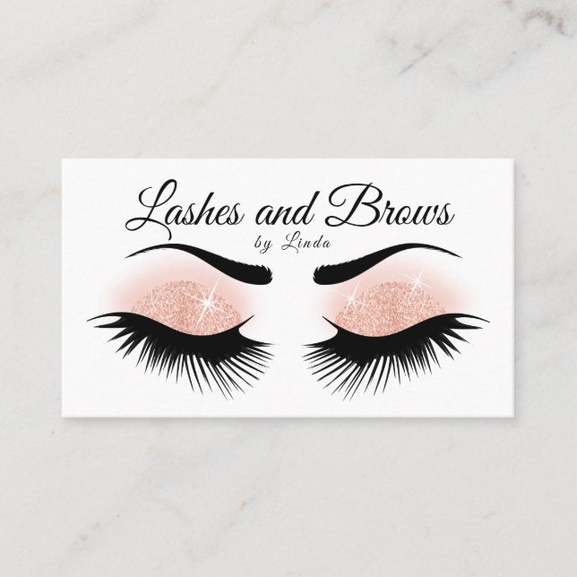 Eyelashes and Brows - Peach Rose Glitter Business Card (Front)