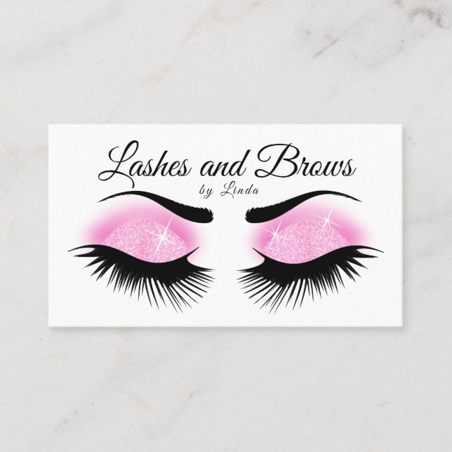 Eyelashes and Brows - Pink Glitter Business Card (Front)
