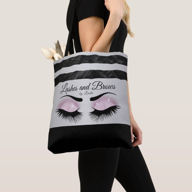 Eyelashes and Brows - Pretty Pink Glitter Tote Bag (Close Up)