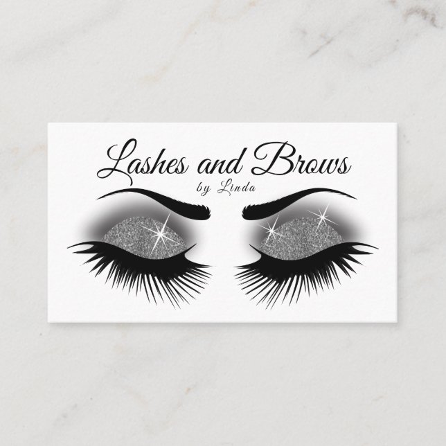 Eyelashes and Brows - Smokey Gray Glitter Business Card (Front)