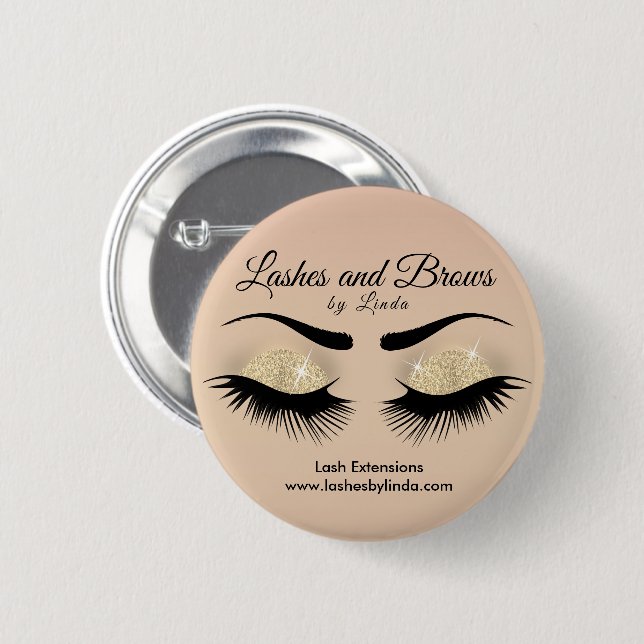 Eyelashes and Brows - Yellow Gold Glitter Button (Front & Back)
