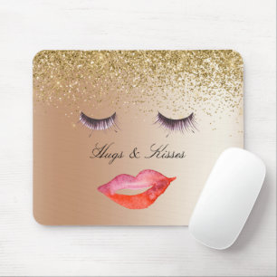 Eyelashes and Lips Gold Glitter Ombre Mouse Pad