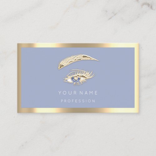 Eyelashes Brow Makeup Logo Qr Code Blue Gold Frame Business Card