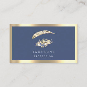 Eyelashes Brow Makeup Logo Qr Code Blue Navy Gold Business Card