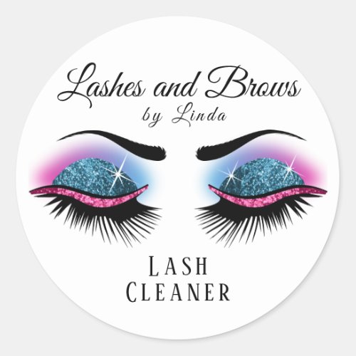 Eyelashes Extension Cleaner _ Blue and Pink Classic Round Sticker